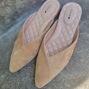 Birdies Women's Tan Suede Mules The Swan Slip On Flats 7.5